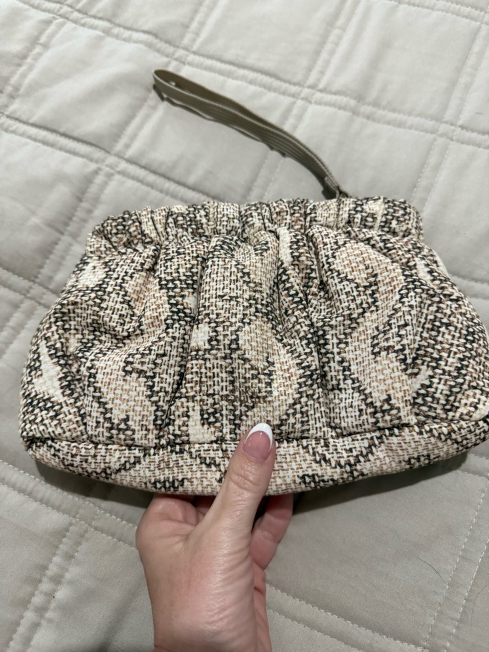 Vince Camuto Neutral Woven Wristlet Clutch with Black Accents